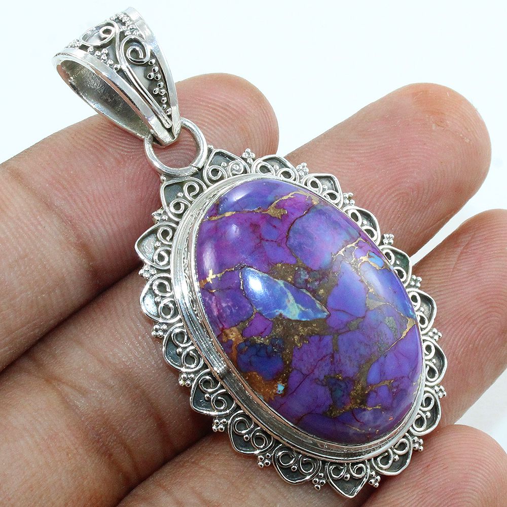 Purple Copper Turquoise Pendant 925 Silver Indian Jewelry