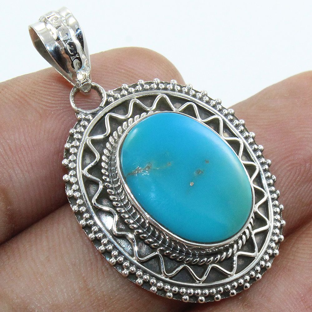 Natural Turquoise Pendant 925 Silver Handmade Locket for Gift