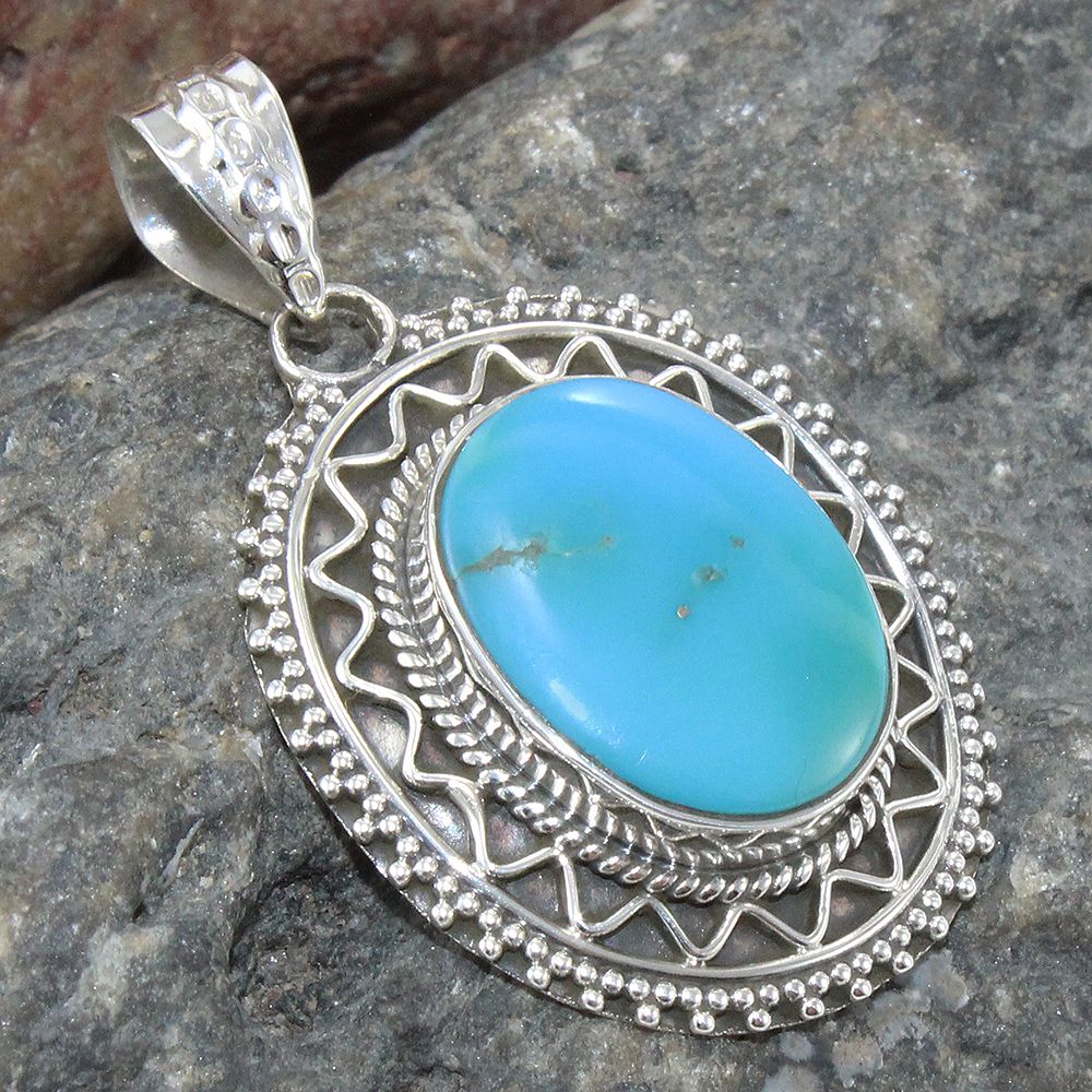Natural Turquoise Pendant 925 Silver Handmade Locket for Gift