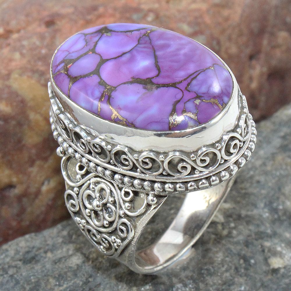Purple Copper Turquoise Ring 925 Silver Handmade Jewelry Gift
