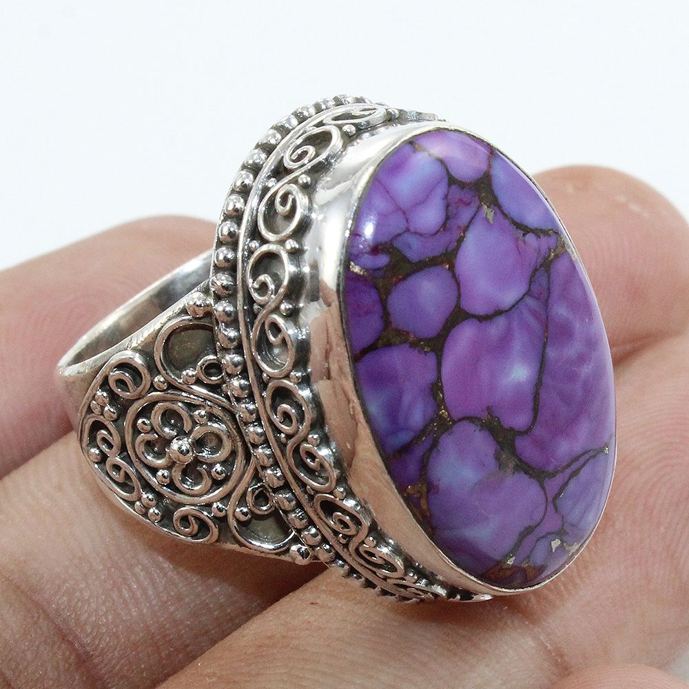 Purple Copper Turquoise Ring 925 Silver Handmade Jewelry Gift