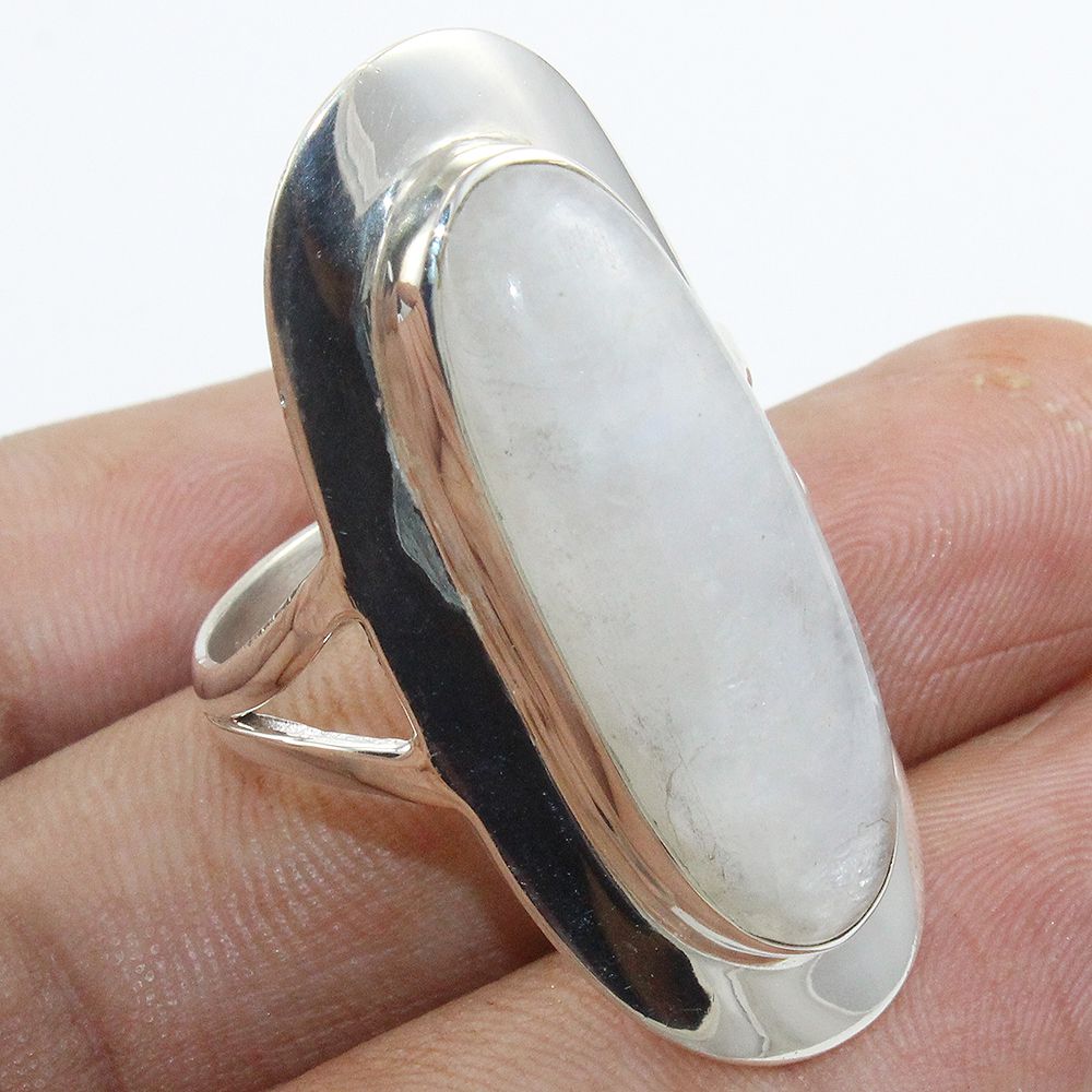 Big Oval Moonstone Ring 925 Sterling Silver Handmade Jewelry