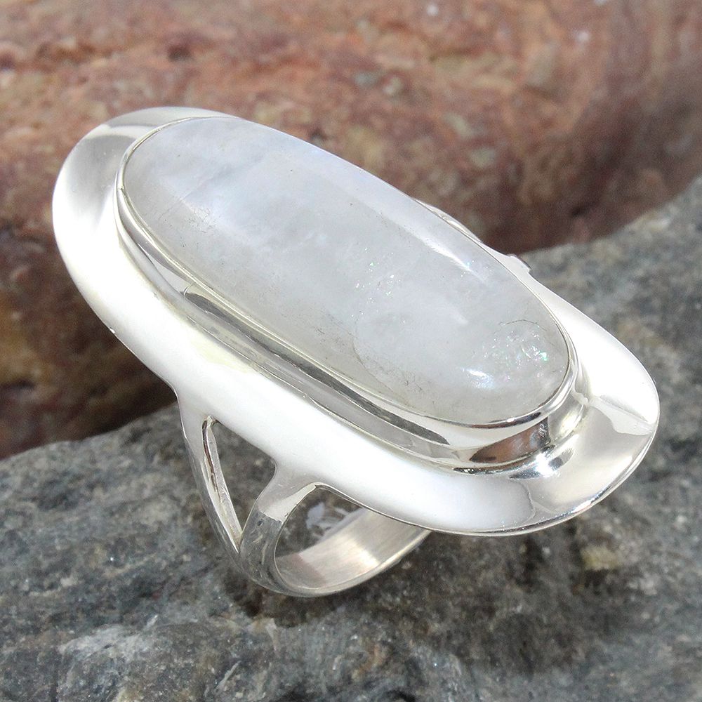 Big Oval Moonstone Ring 925 Sterling Silver Handmade Jewelry