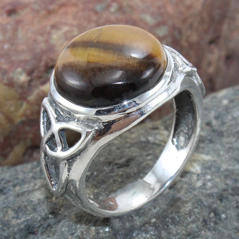 925 Sterling Silver Tiger Eye Ring in Unique Band