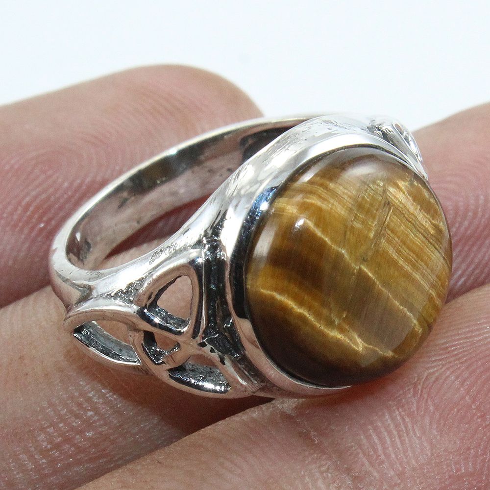 925 Sterling Silver Tiger Eye Ring in Unique Band
