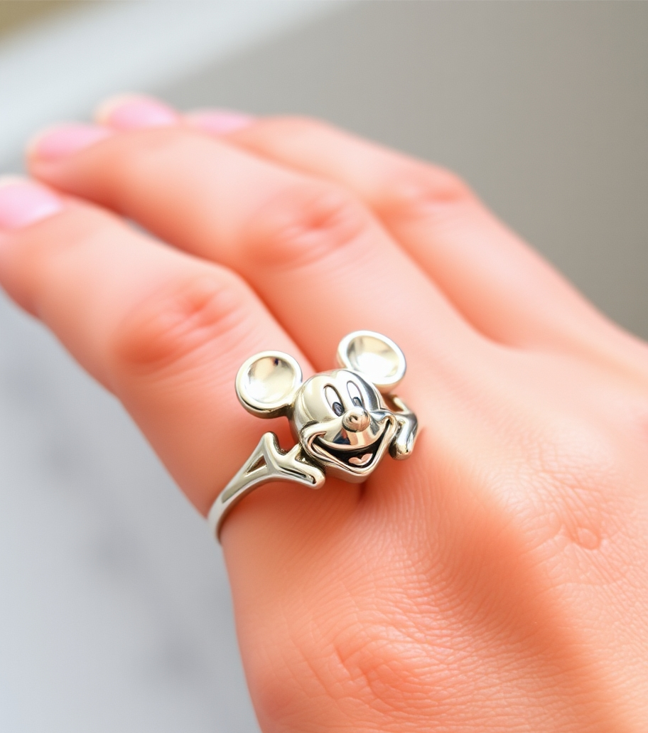 Disney Mickey Mouse Ring 925 Silver Cartoon Jewelry for Kids