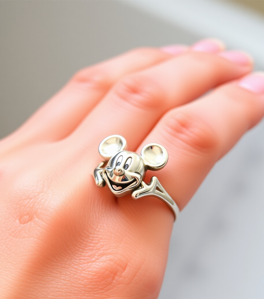 Disney Mickey Mouse Ring 925 Silver Cartoon Jewelry for Kids