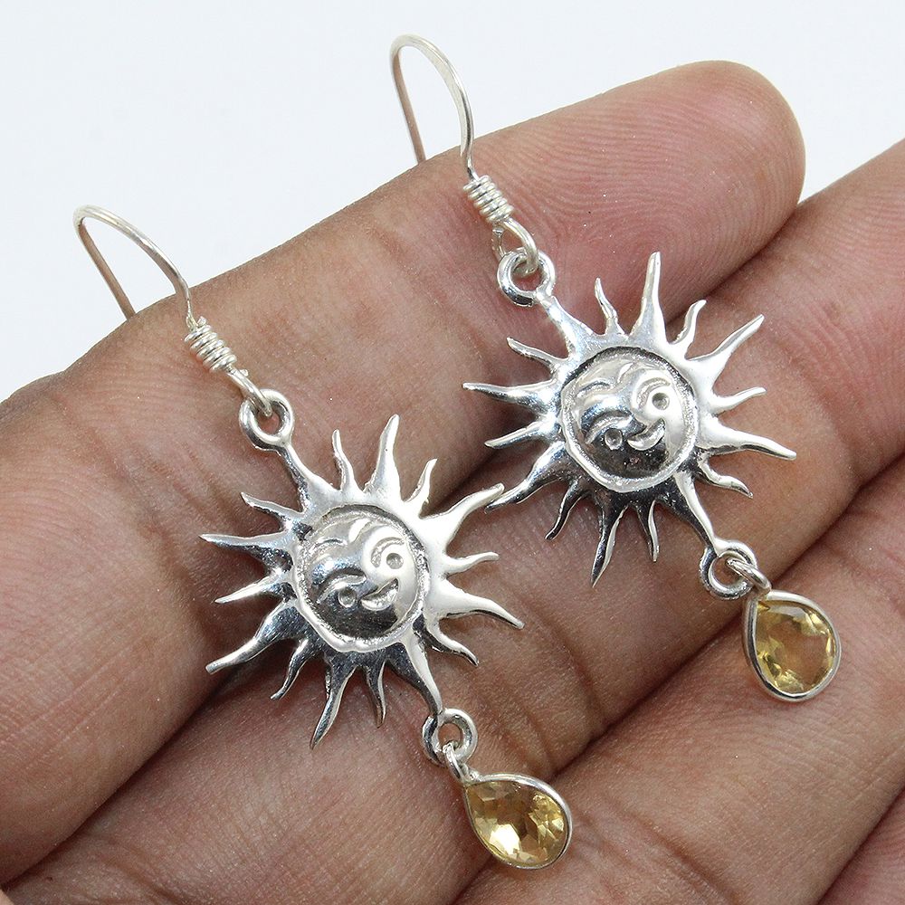 Dangling Sun Citrine Earring 925 Silver Handmade Earring