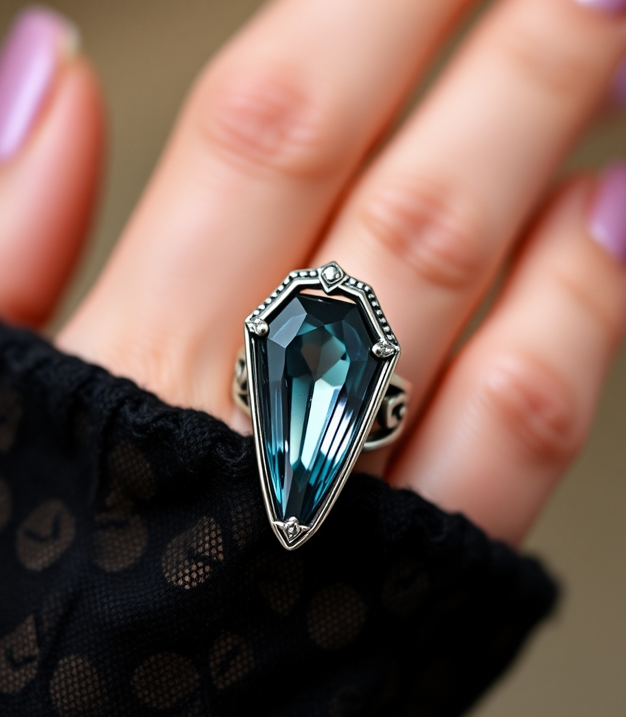 Coffin Shape 925 Silver Blue Topaz Birthstone Ring