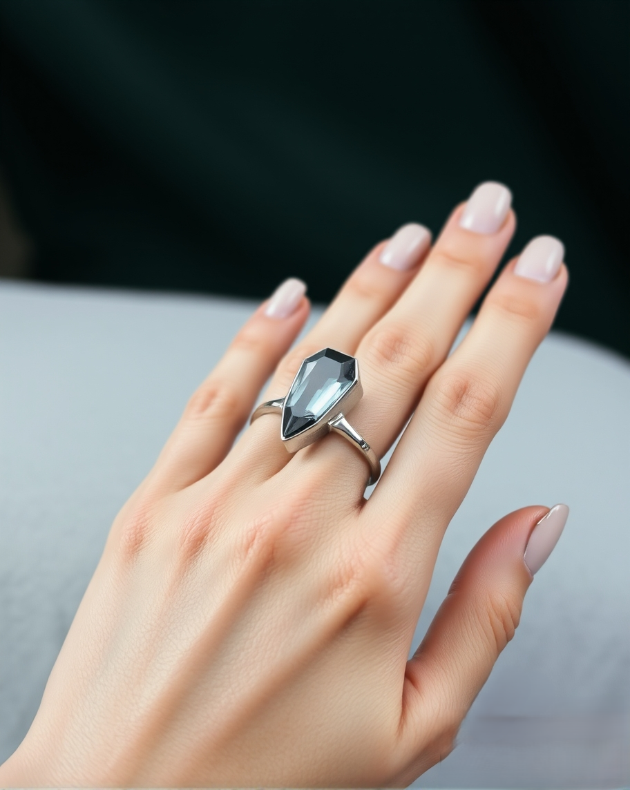 Minimalist Coffin Shape Blue Topaz Birthstone Ring