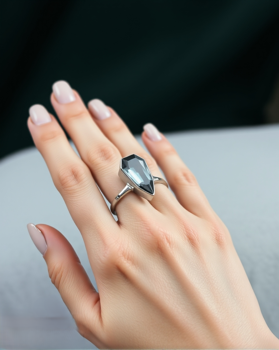 Minimalist Coffin Shape Blue Topaz Birthstone Ring