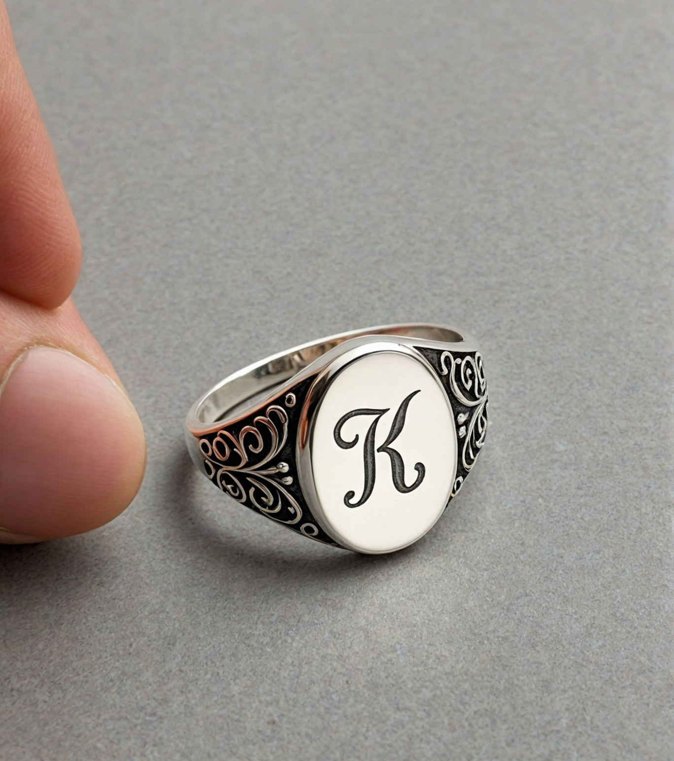 Personalized Initial Letter Signet Ring Engraved Bohemian Silver Jewelry