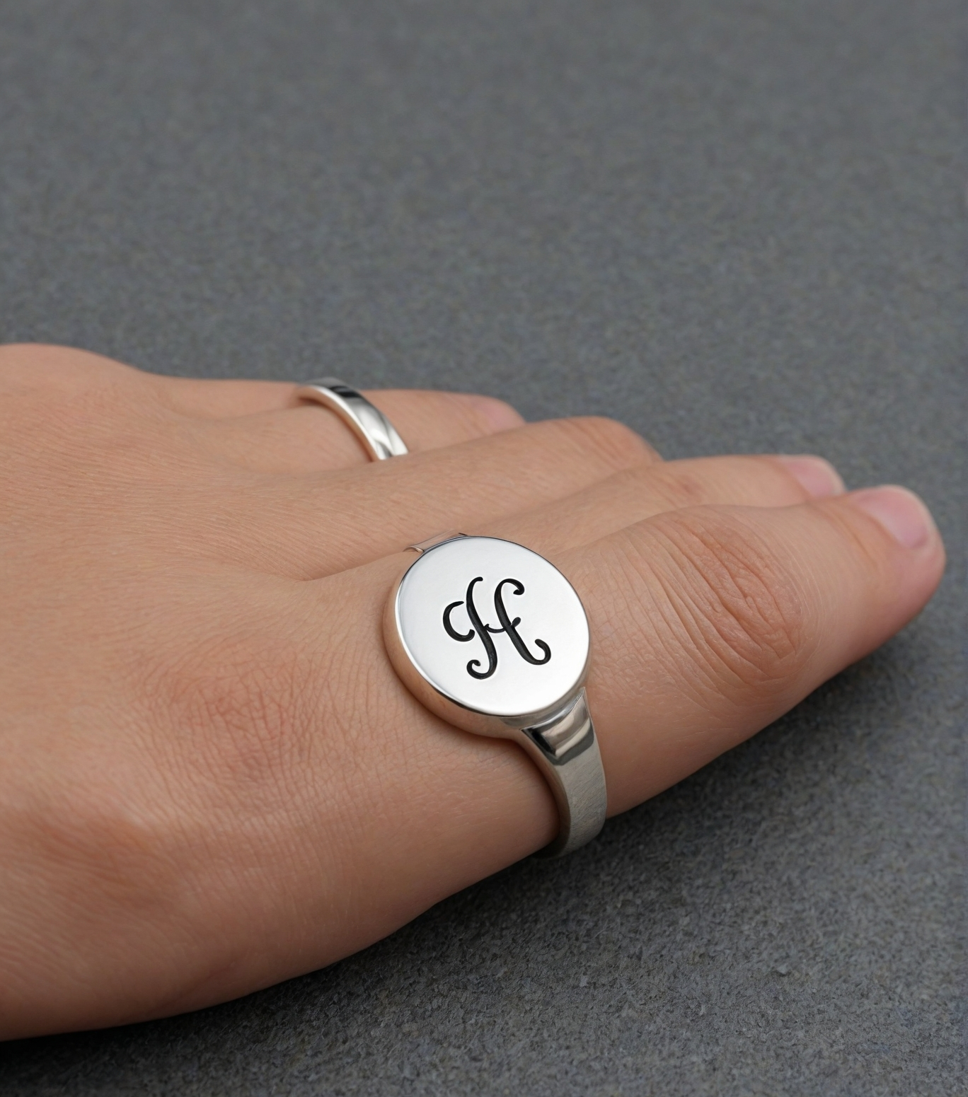 Initial Letter Engraved Ring Simple Coin Jewelry
