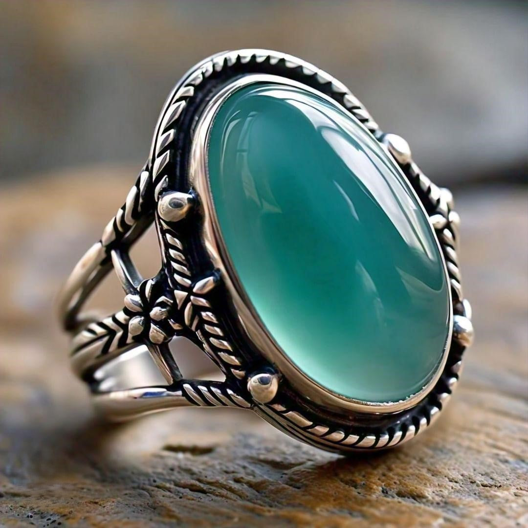 Handmade 925 Sterling Silver Triple Floral Band Chalcedony Ring