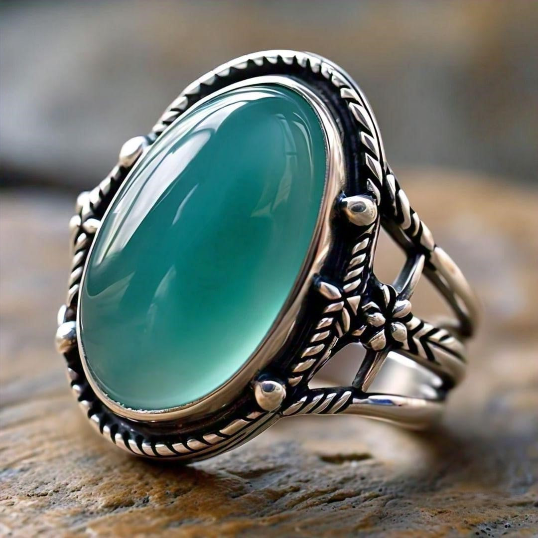 Handmade 925 Sterling Silver Triple Floral Band Chalcedony Ring
