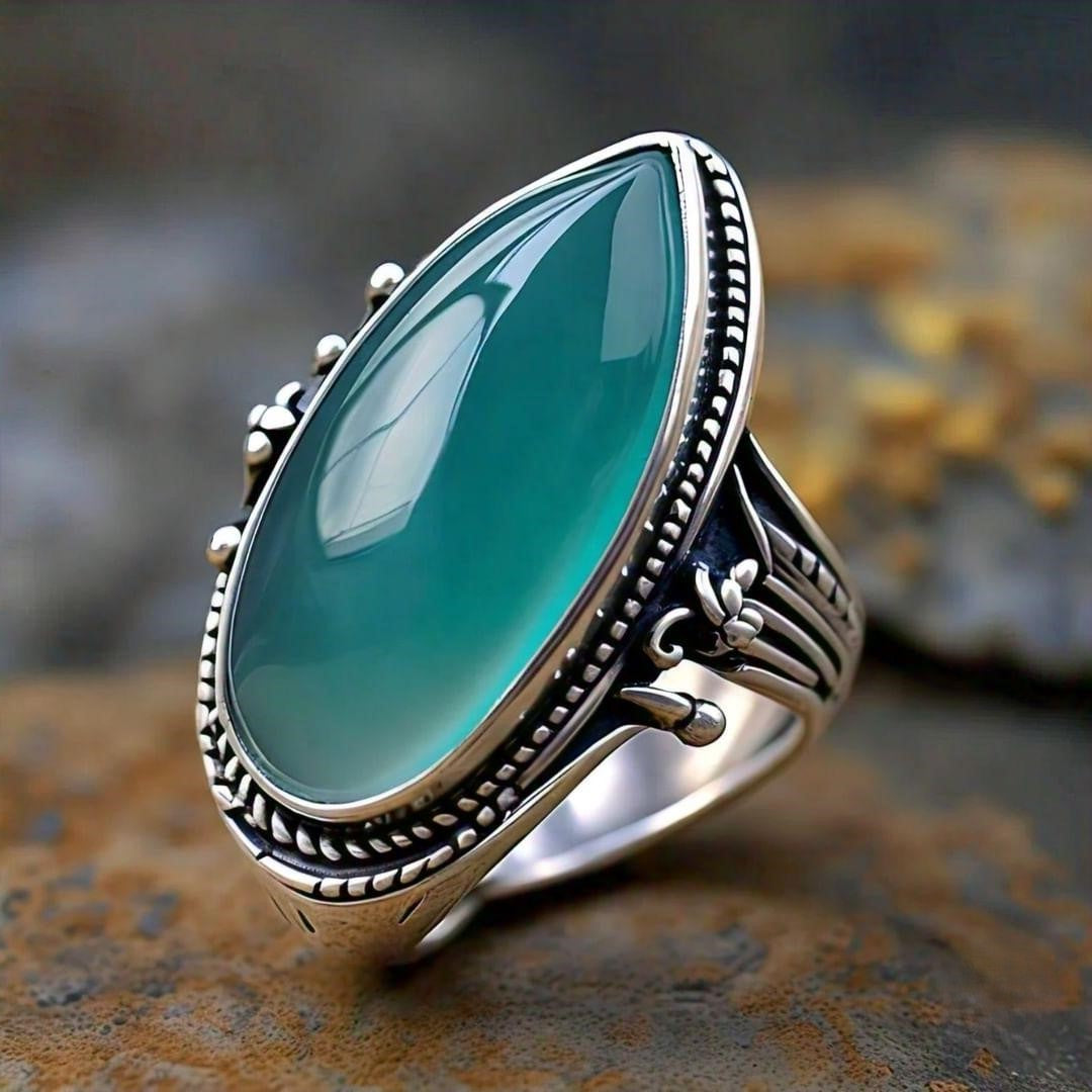 Aqua Chalcedony Ring 925 Sterling Silver Handmade Jewelry