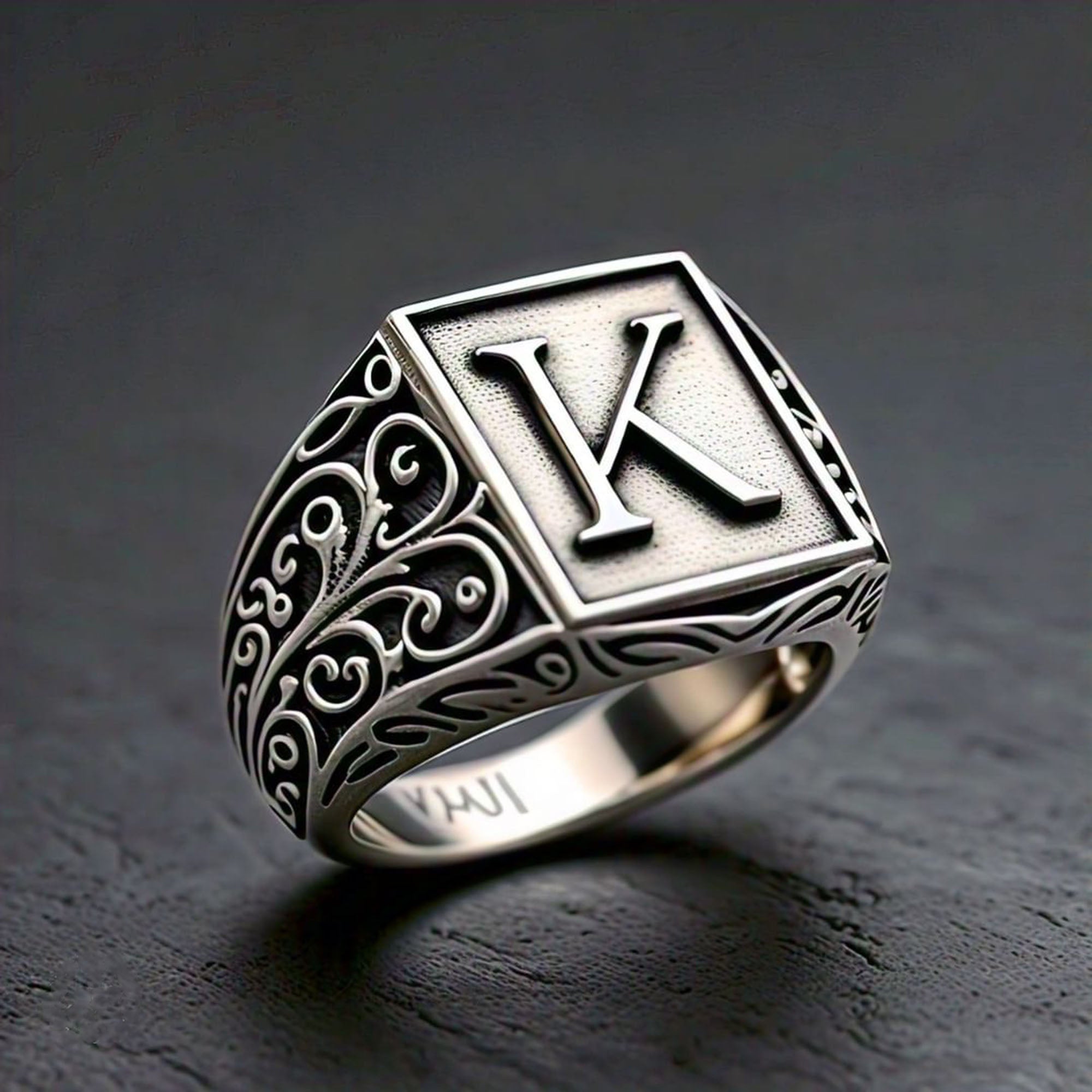 Bohemian Initial Letter Signet Ring 925 Silver Boho Jewelry