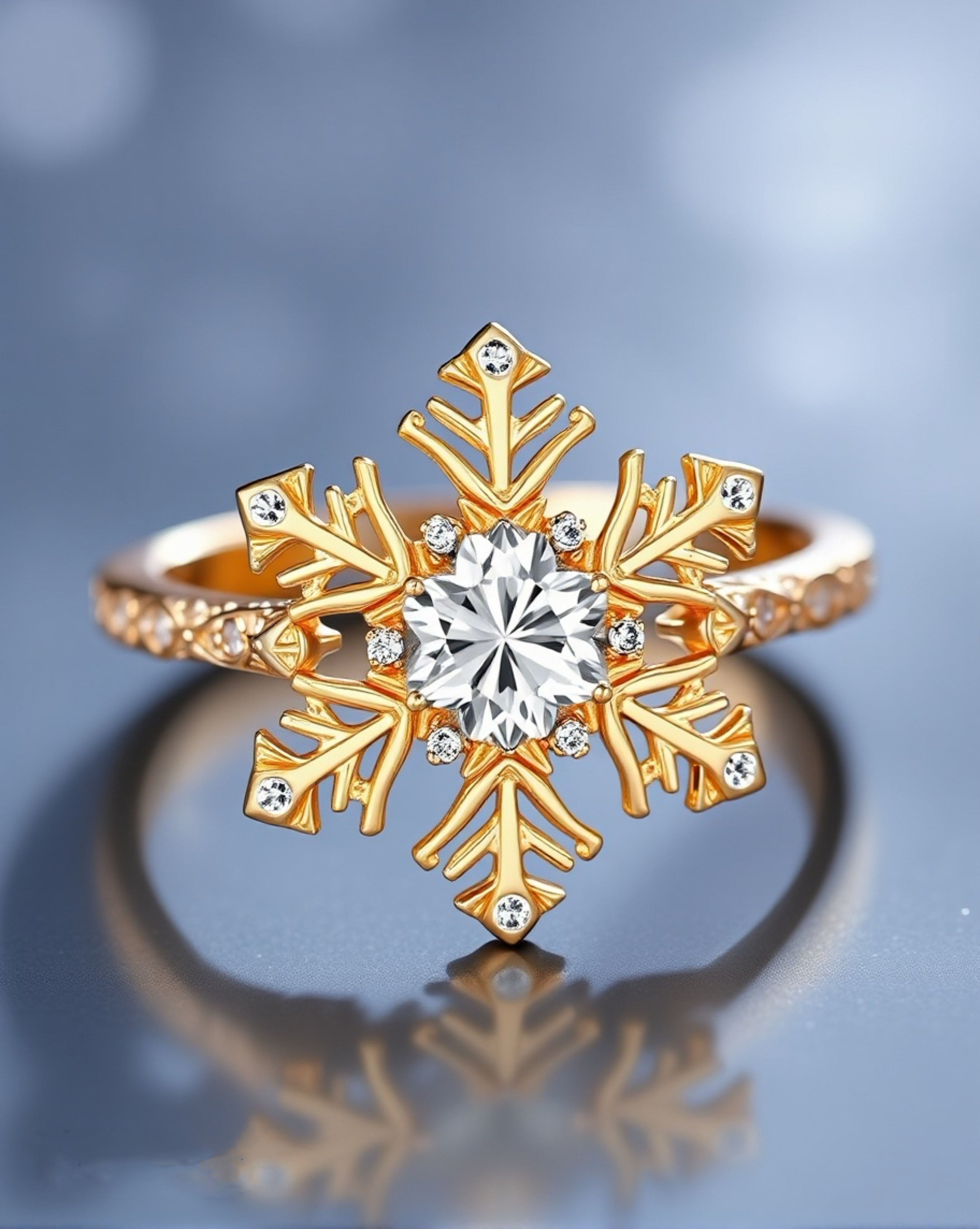 Gold Snowflake Ring 925 Silver Perfect Christmas Gift for Her