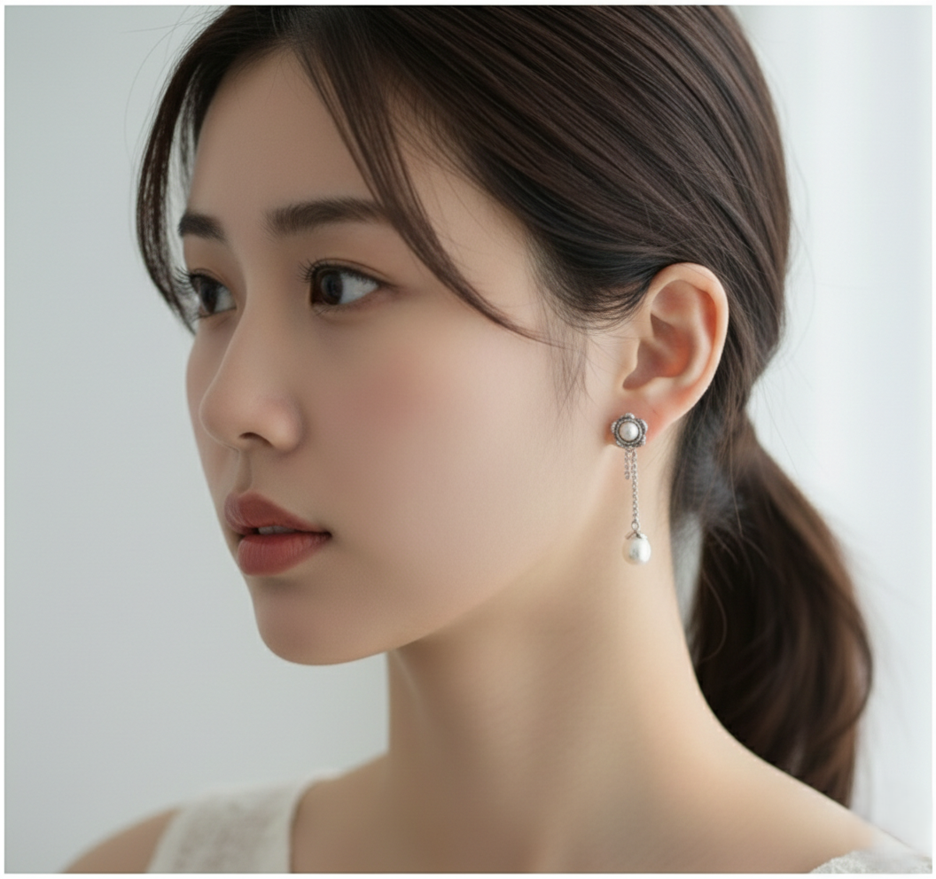 925 sterling silver handmade drop pearl flower earrings with genuine freshwater pearl dangles for women. 🌸🤍✨
