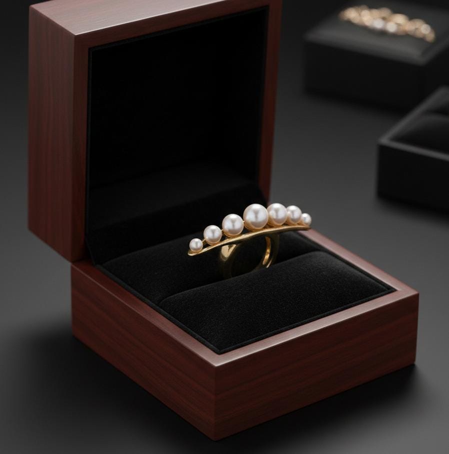 925 sterling silver string of pearl ring with a minimalistic band design, elegant and dainty jewelry for women.