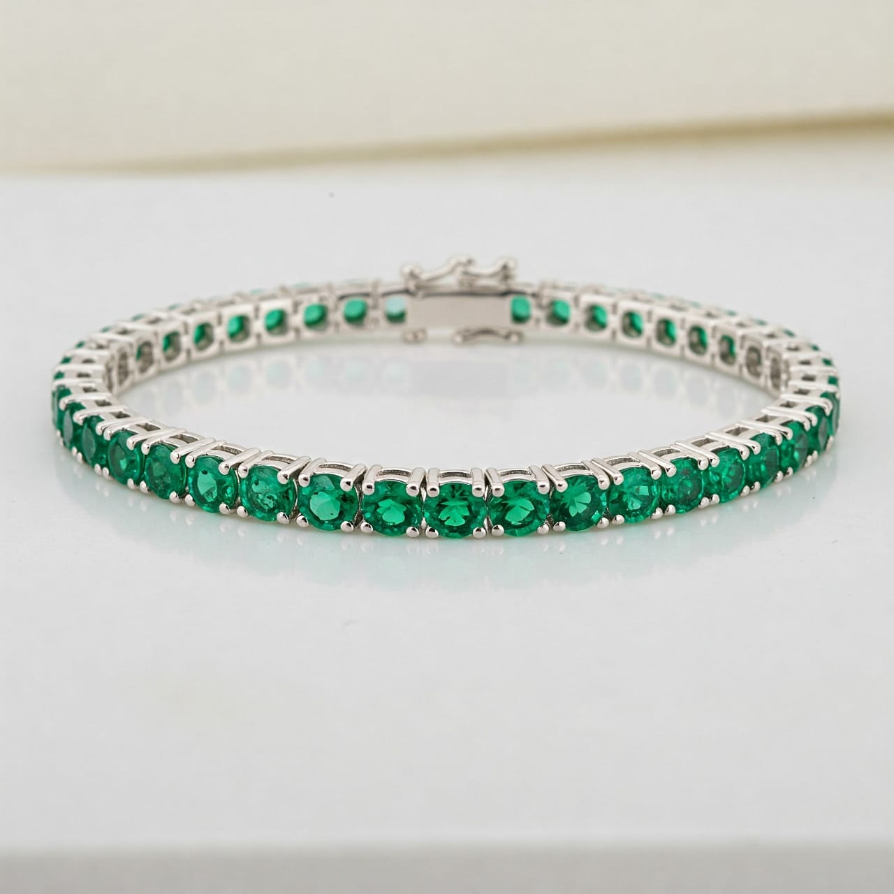 Natural Emerald tennis bracelet made in 925 sterling silver jewelry for woman