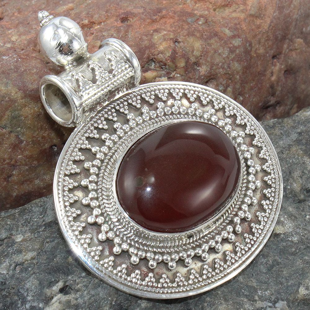 Oval Carnelian 925 Sterling Silver Handmade Oxidized Pendant