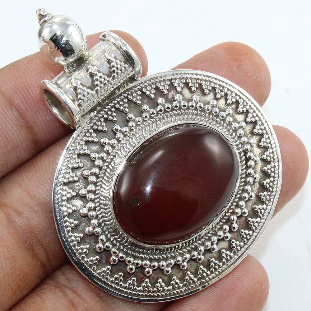 Oval Carnelian 925 Sterling Silver Handmade Oxidized Pendant