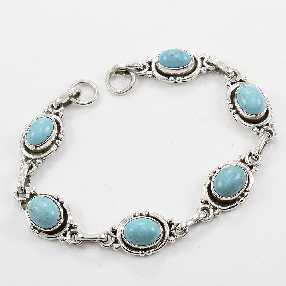 Turquoise Link Bracelet 925 Sterling Silver Handmade Birthstone Jewelry