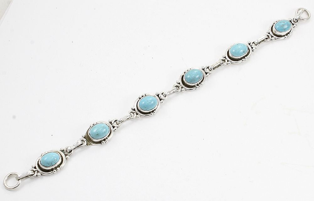 Turquoise Link Bracelet 925 Sterling Silver Handmade Birthstone Jewelry