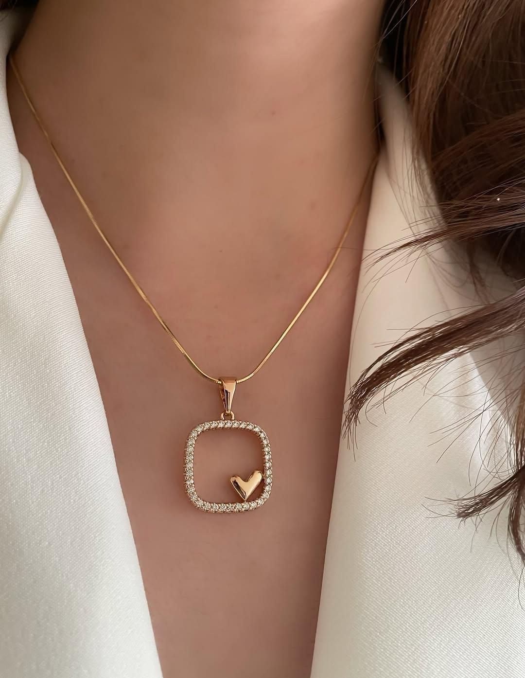 Dainty Gold Heart Necklace – Minimal Square Pendant in 925 Sterling Silver for Women