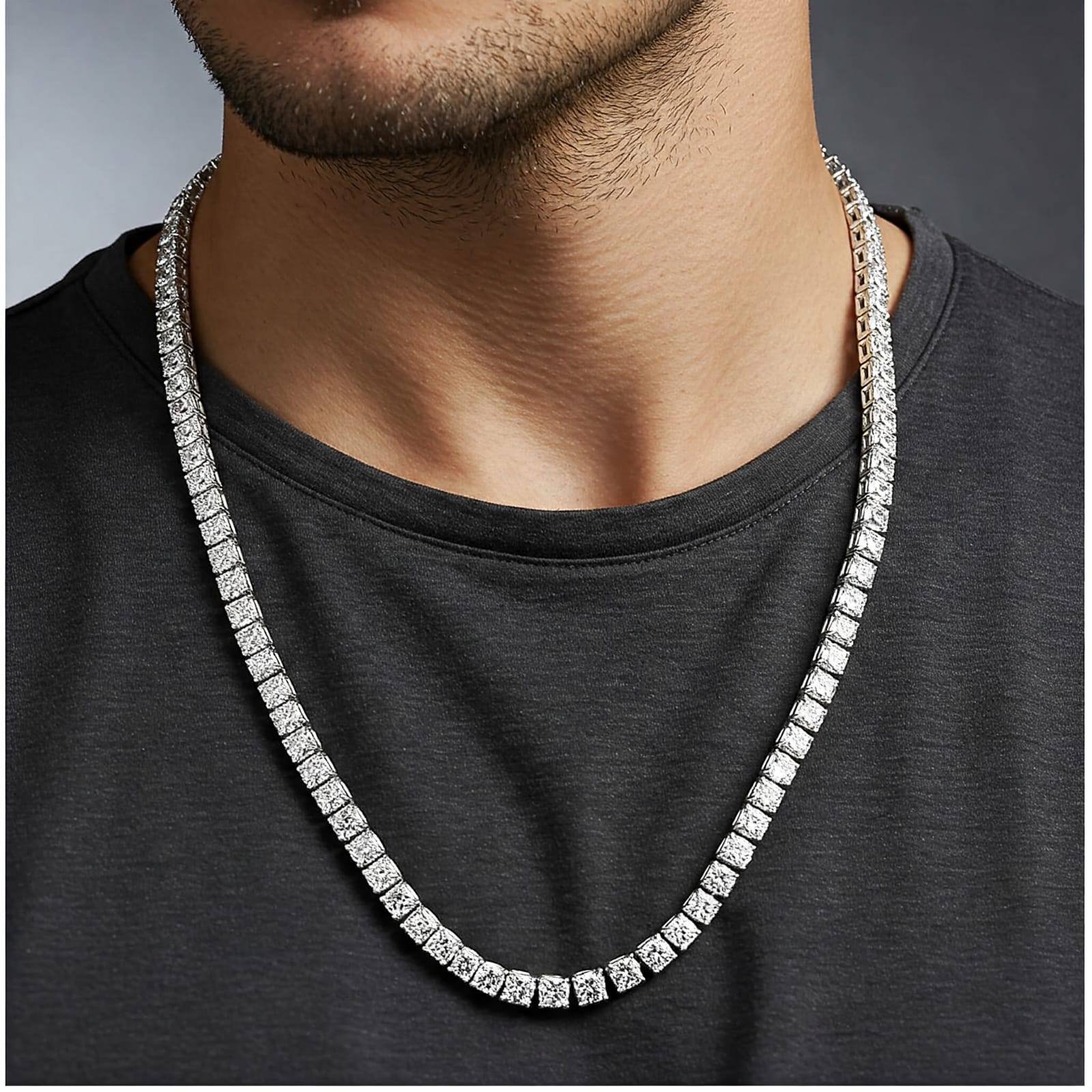 Sharukh Khan Square Diamond Tennis Necklace 