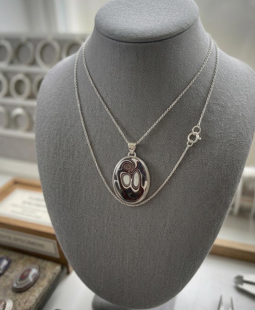 925 Sterling Silver Fordite Oval Necklace | Unique Detroit Agate Pendant Jewelry