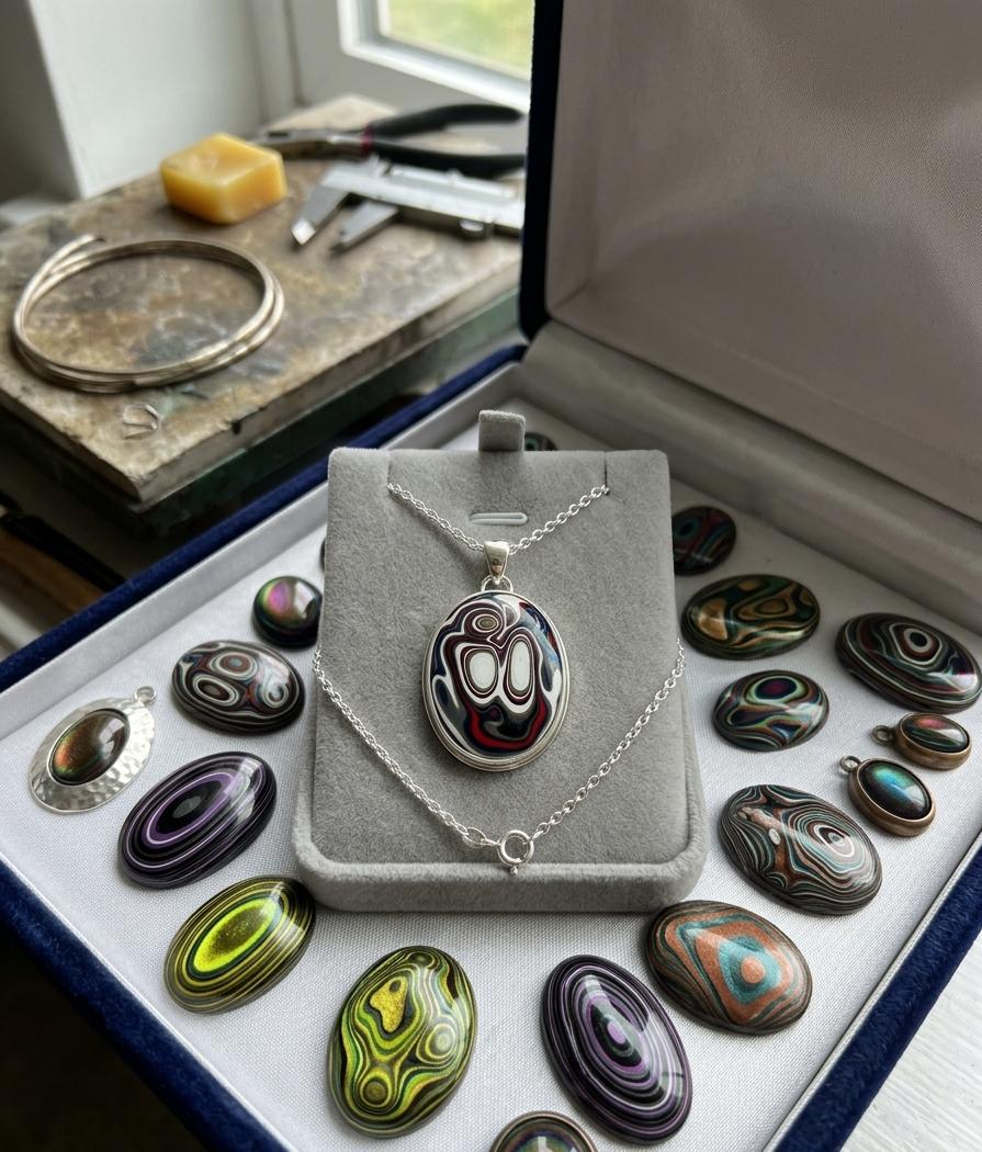 925 Sterling Silver Fordite Oval Necklace | Unique Detroit Agate Pendant Jewelry