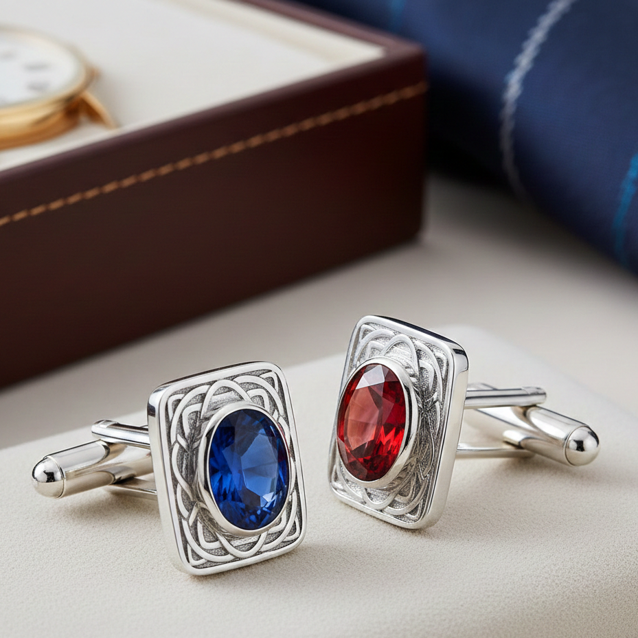 Sterling Silver Birthstone Cufflinks – Personalized Luxury Men’s Gift