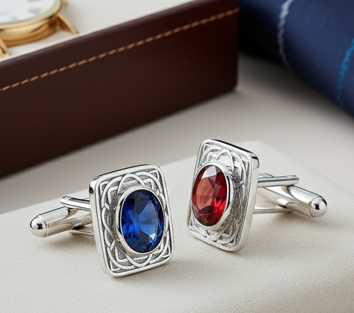 "Sterling silver birthstone cufflinks for men, personalized luxury gift"