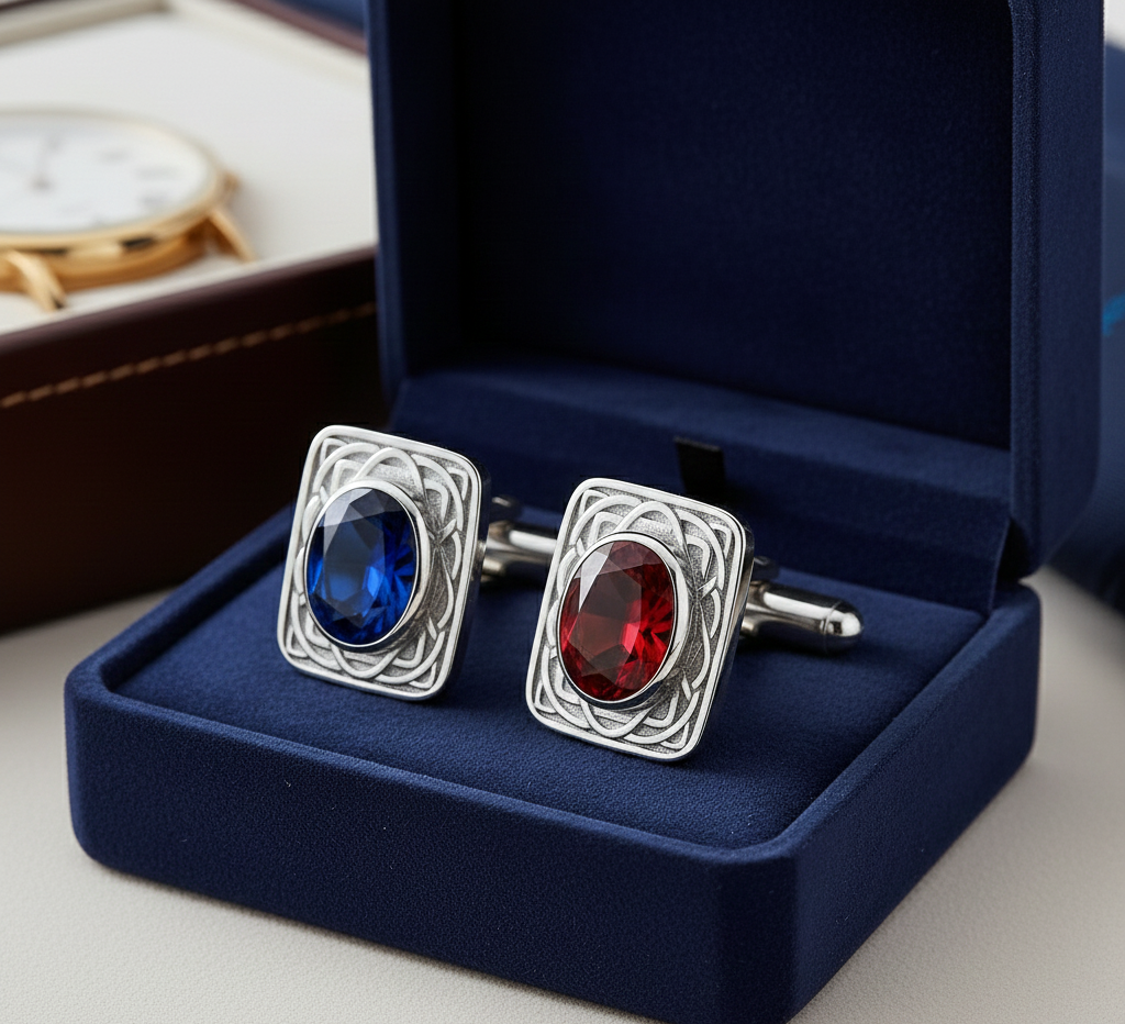Sterling Silver Birthstone Cufflinks – Personalized Luxury Men’s Gift