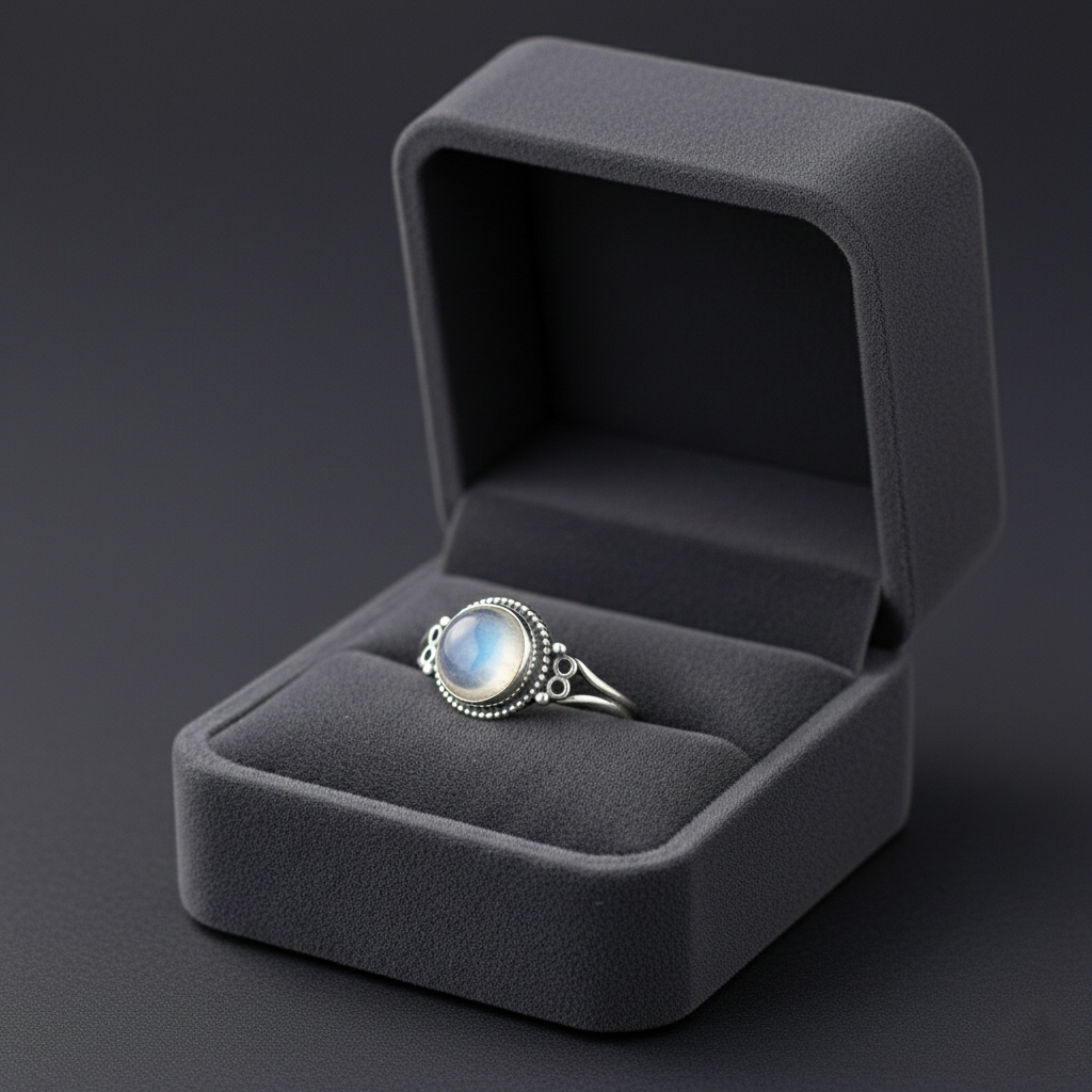 Handmade natural moonstone ring for women set in 925 sterling silver with an elegant gemstone design.
