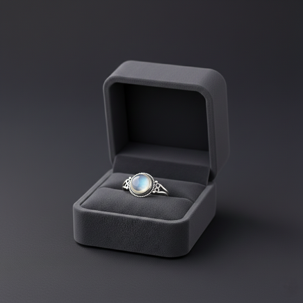 Handmade natural moonstone ring for women set in 925 sterling silver with an elegant gemstone design.