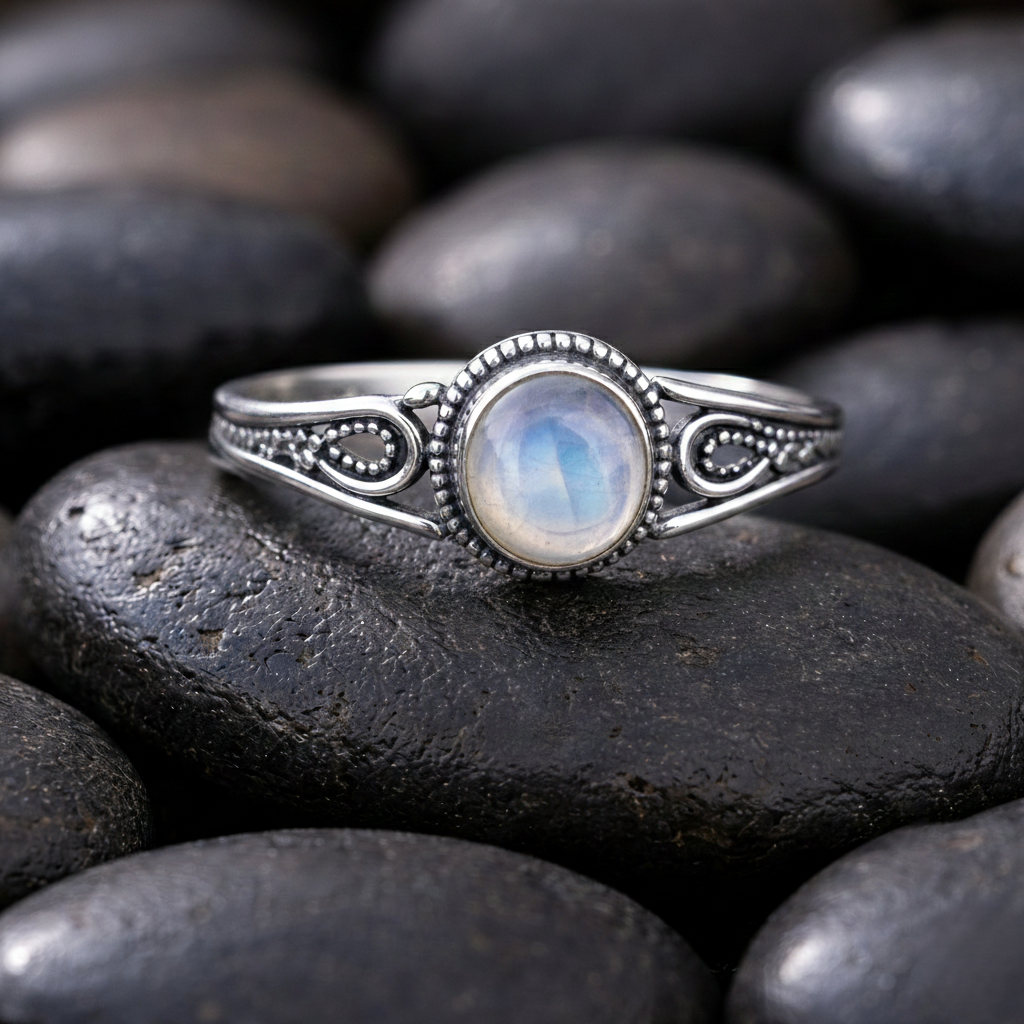 Handmade natural moonstone ring for women set in 925 sterling silver with an elegant gemstone design.