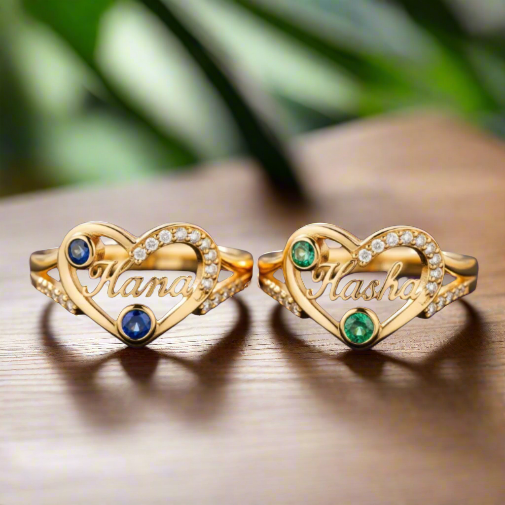 Heart Name Birthstone Ring