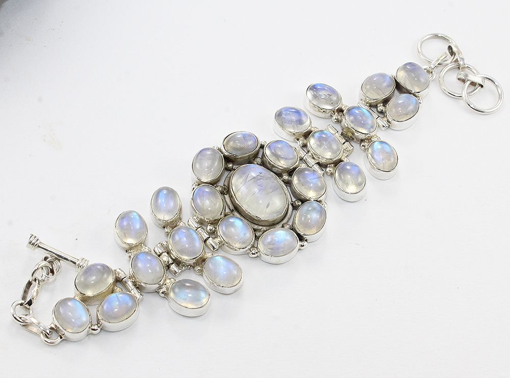 925 sterling silver handmade moonstone link bracelet with toggle closure