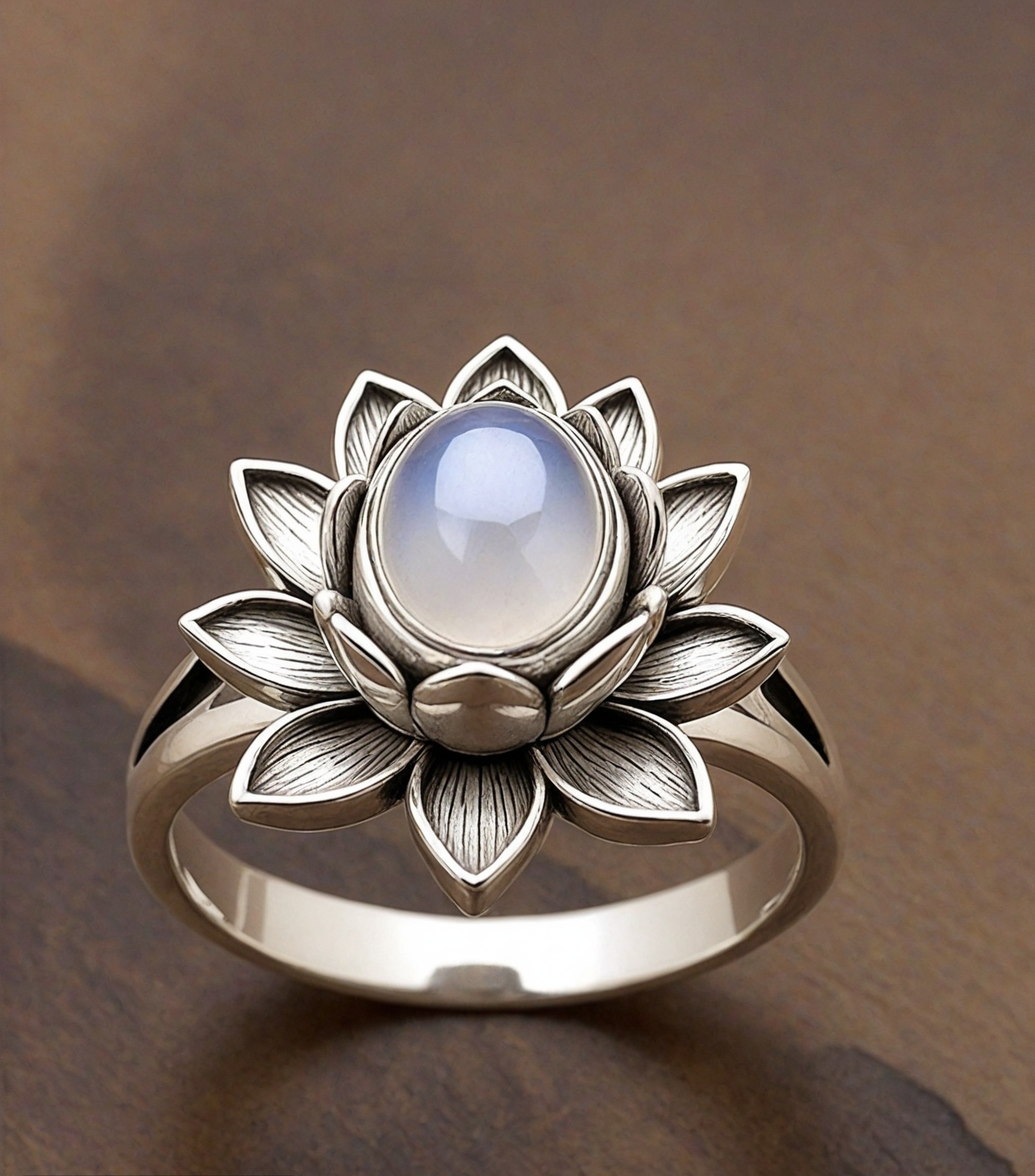 Elegant Lotus Moonstone Ring Handcrafted Jewelry for a Touch of Serenity