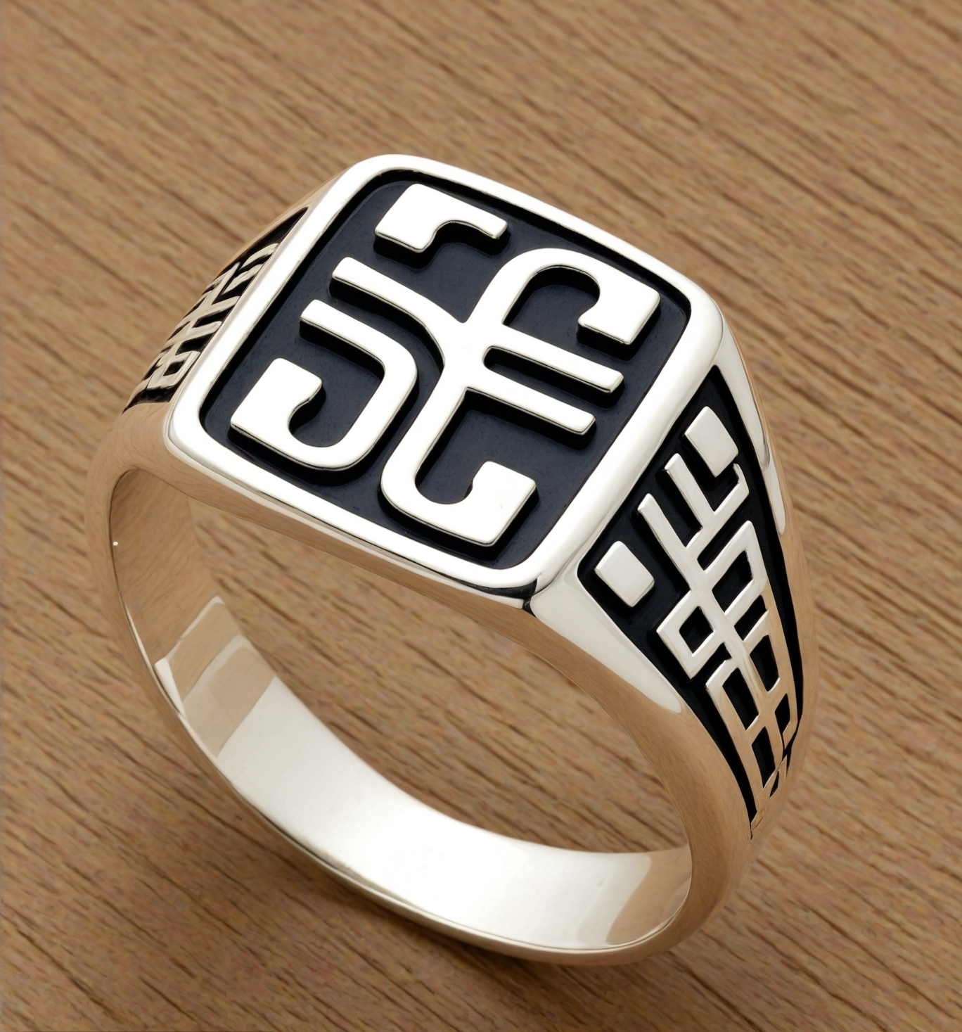 925 Sterling Silver Black Enamel Men's Signet Ring