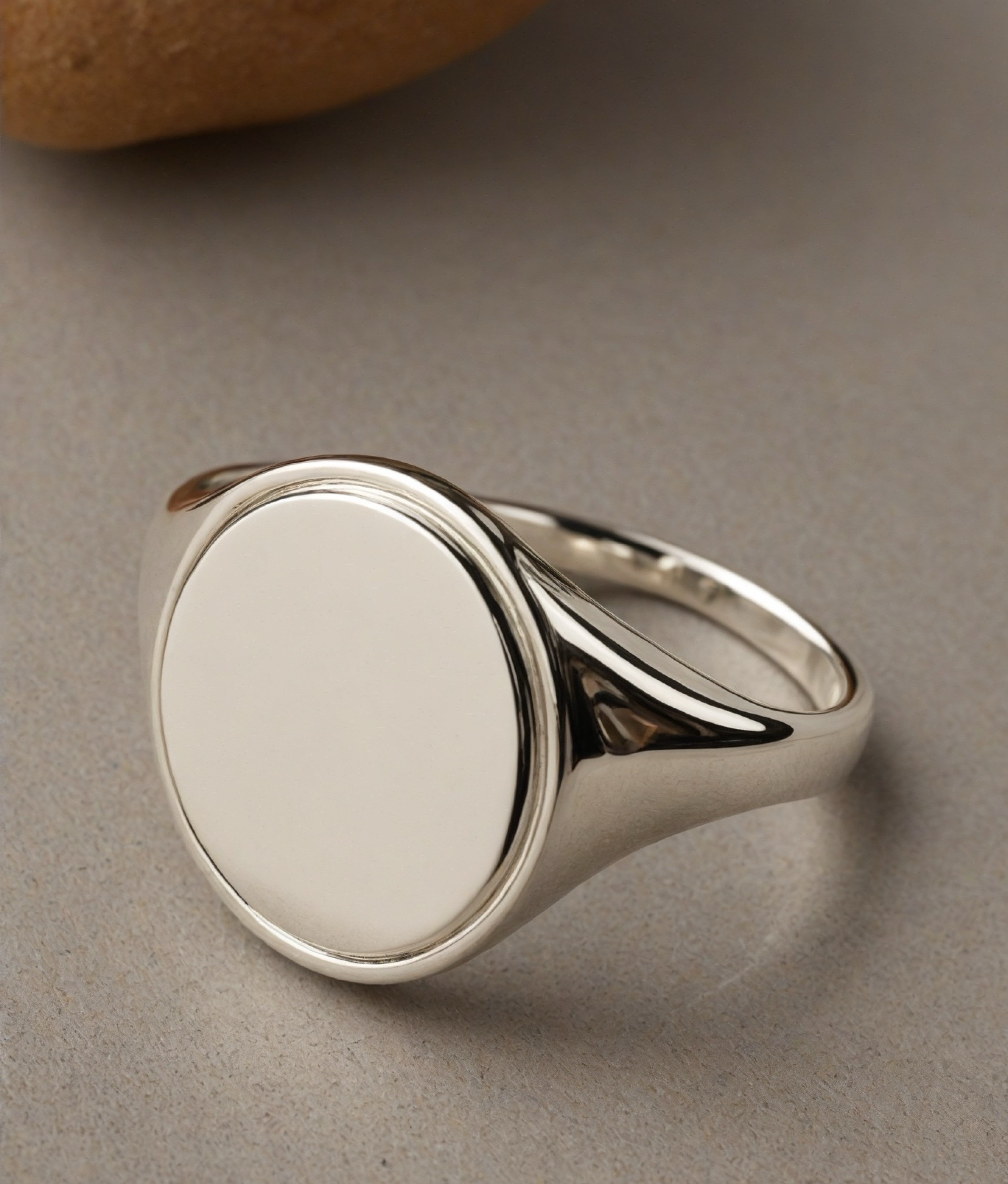 Meraki Men's Coin Oval Signet Ring, crafted from 925 sterling silver. The ring features a smooth, oval signet design with a coin-like emblem in the center, showcasing intricate engraving. Its polished silver surface gives it a sophisticated, timeless look, making it an elegant addition to men's jewelry collections.