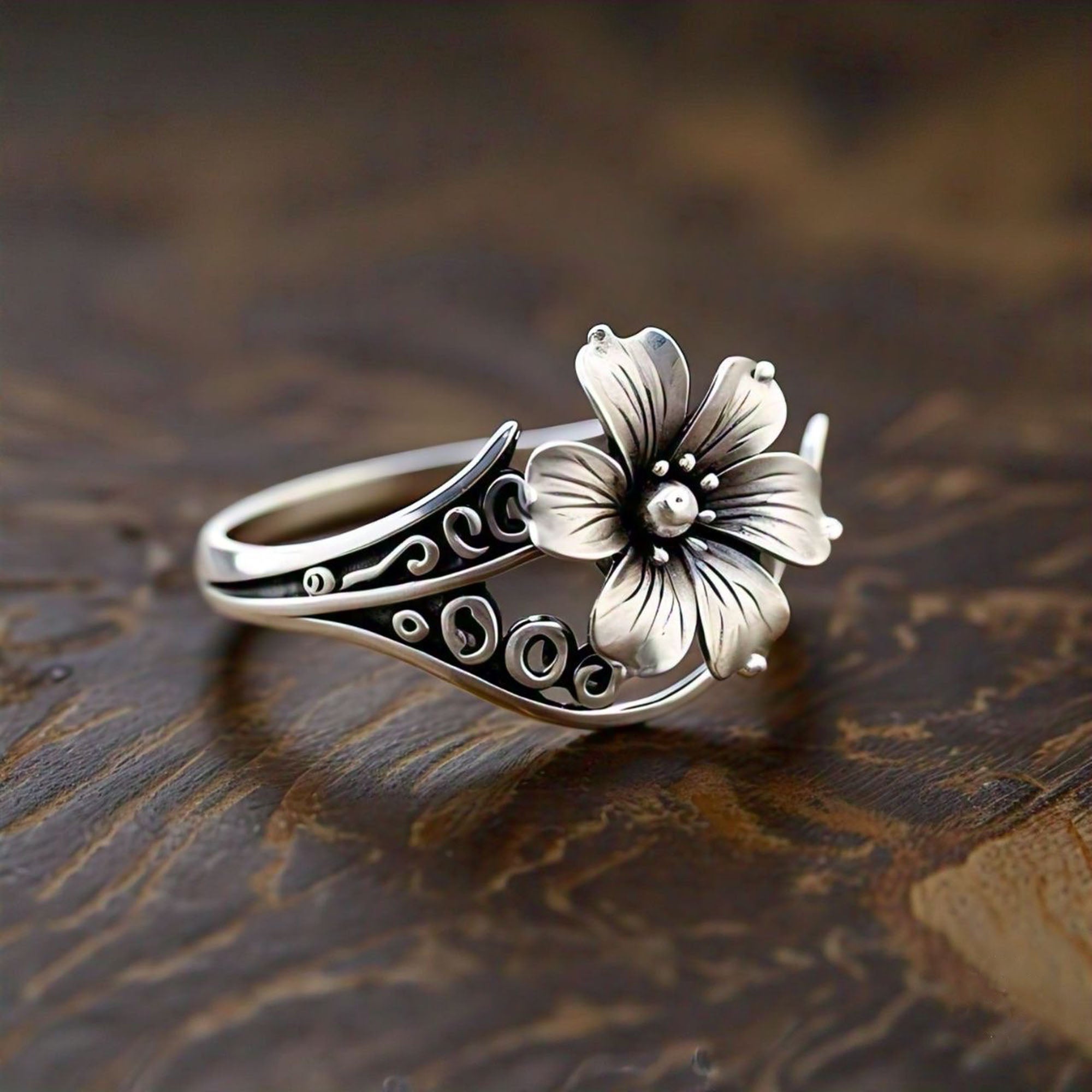 Minimalist Flower Ring 925 Sterling Silver Handmade Jewelry
