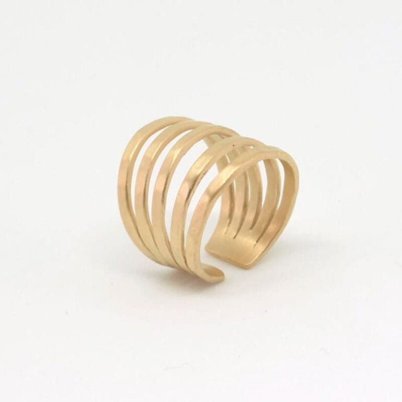 Minimalist Gold Open Band Ring for Women | Adjustable Multi-Layer Statement Ring