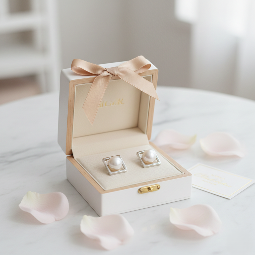 Natural square pearl stud earrings crafted in 925 sterling silver with a minimalist geometric design for women. 🤍✨