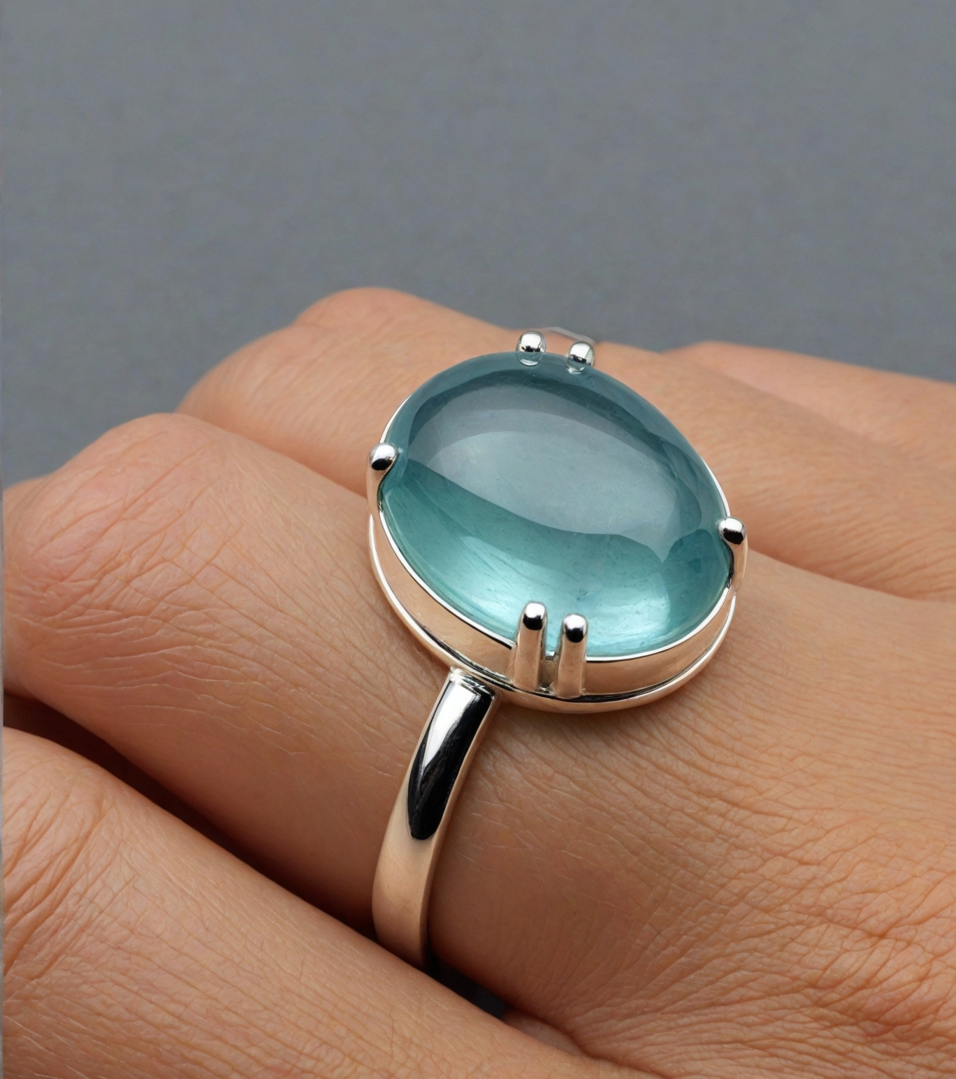 Minimalist Aqua Chalcedony Ring 925 Silver Handmade Jewelry