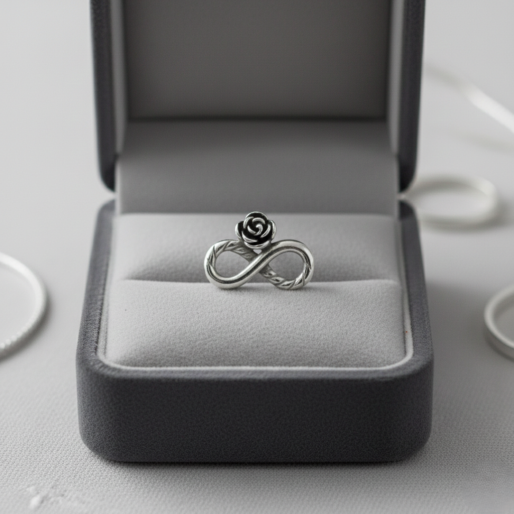 Rose sterling silver infinity stud earrings for women featuring a twisted minimalist 925 silver design.