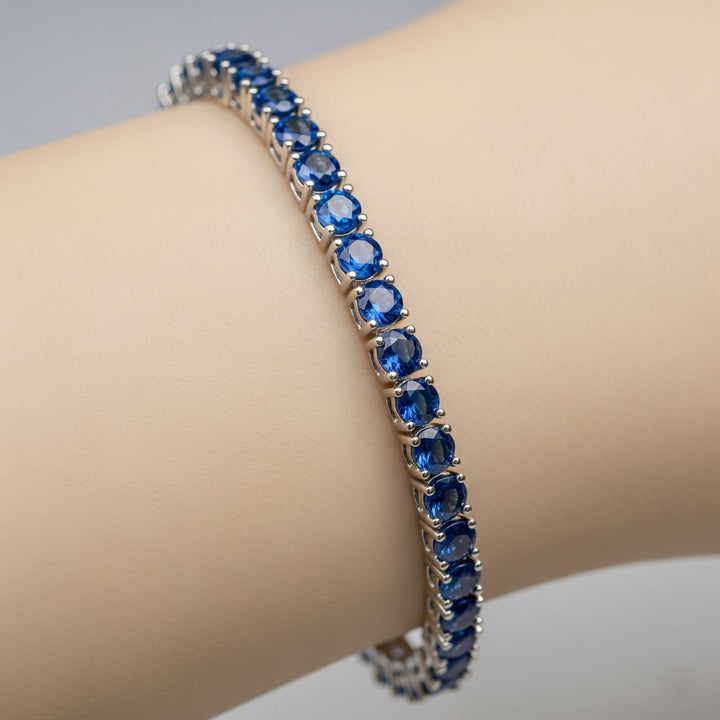 Sapphire Tennis Bracelet for woman 925 Silver Handmade Link Jewelry, 4mm Blue Gemstone Bracelet, September Gemstone Bracelet, Gift for Her